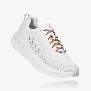 Outdoor Voices Hoka OV Clifton 7.5 white with rainbow laces